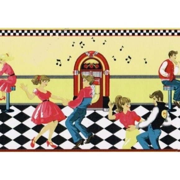 New Vintage Wallpaper Border "HAPPY DAYS" 50's Kitchen Diner Jukebox Rock & Roll - Picture 3 of 7